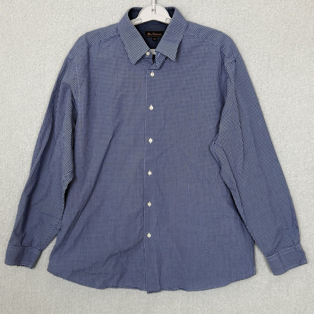 Ben Sherman Shirt Men's XL Blue White Gingham Button‎ Up Long Sleeve Classic